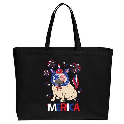 Patriotic Pug Merica 4th July Cotton Canvas Jumbo Tote