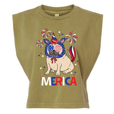 Patriotic Pug Merica 4th July Garment-Dyed Women's Muscle Tee