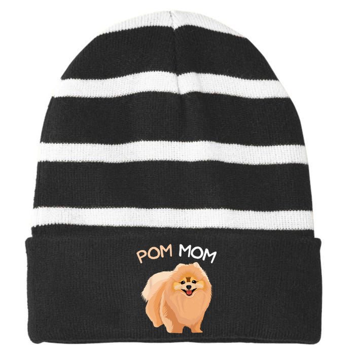 Pomeranian Pom Mom Dog Mama Striped Beanie with Solid Band