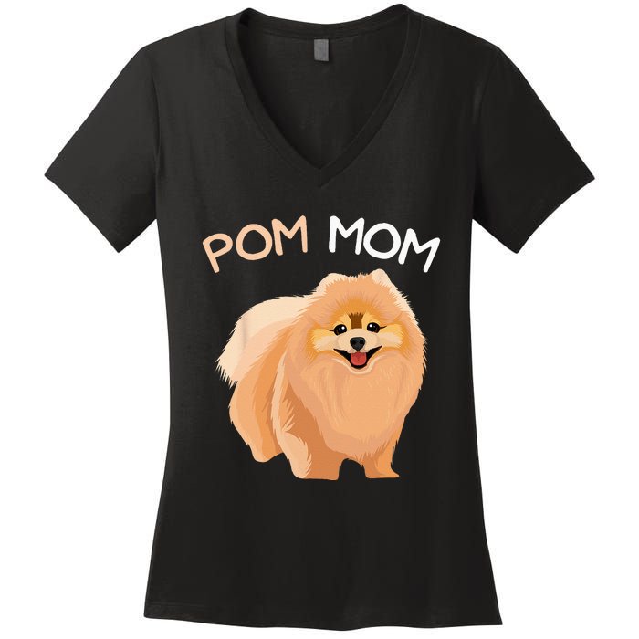 Pomeranian Pom Mom Dog Mama Women's V-Neck T-Shirt