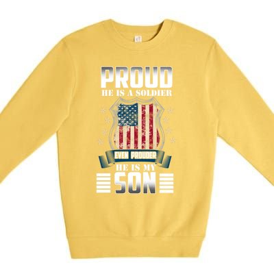 Proud Parents Mom Dad Mother Father Of A Soldier Son Us Flag Gift Premium Crewneck Sweatshirt