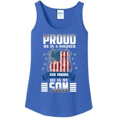 Proud Parents Mom Dad Mother Father Of A Soldier Son Us Flag Gift Ladies Essential Tank