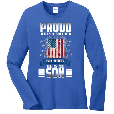 Proud Parents Mom Dad Mother Father Of A Soldier Son Us Flag Gift Ladies Long Sleeve Shirt