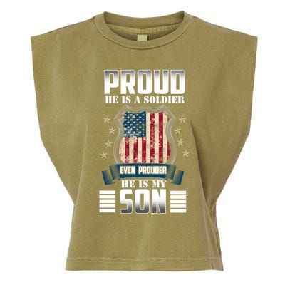 Proud Parents Mom Dad Mother Father Of A Soldier Son Us Flag Gift Garment-Dyed Women's Muscle Tee