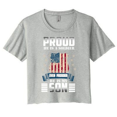 Proud Parents Mom Dad Mother Father Of A Soldier Son Us Flag Gift Women's Crop Top Tee