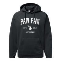 Paw Paw Michigan Mi Vintage Athletic Performance Fleece Hoodie