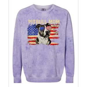 Patriotic Pitbull Mom Gifts 4th Of July American Flag USA Colorblast Crewneck Sweatshirt