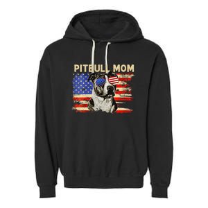 Patriotic Pitbull Mom Gifts 4th Of July American Flag USA Garment-Dyed Fleece Hoodie