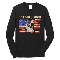 Patriotic Pitbull Mom Gifts 4th Of July American Flag USA Long Sleeve Shirt