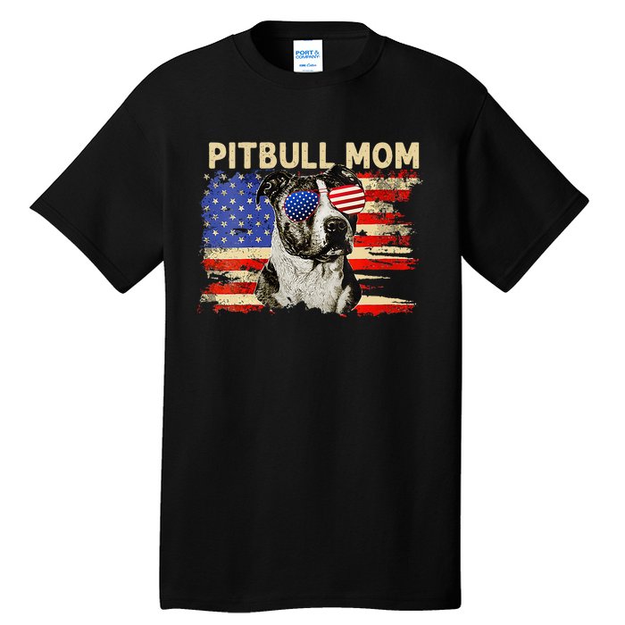 Patriotic Pitbull Mom Gifts 4th Of July American Flag USA Tall T-Shirt