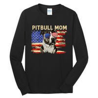 Patriotic Pitbull Mom Gifts 4th Of July American Flag USA Tall Long Sleeve T-Shirt