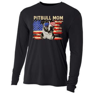 Patriotic Pitbull Mom Gifts 4th Of July American Flag USA Cooling Performance Long Sleeve Crew