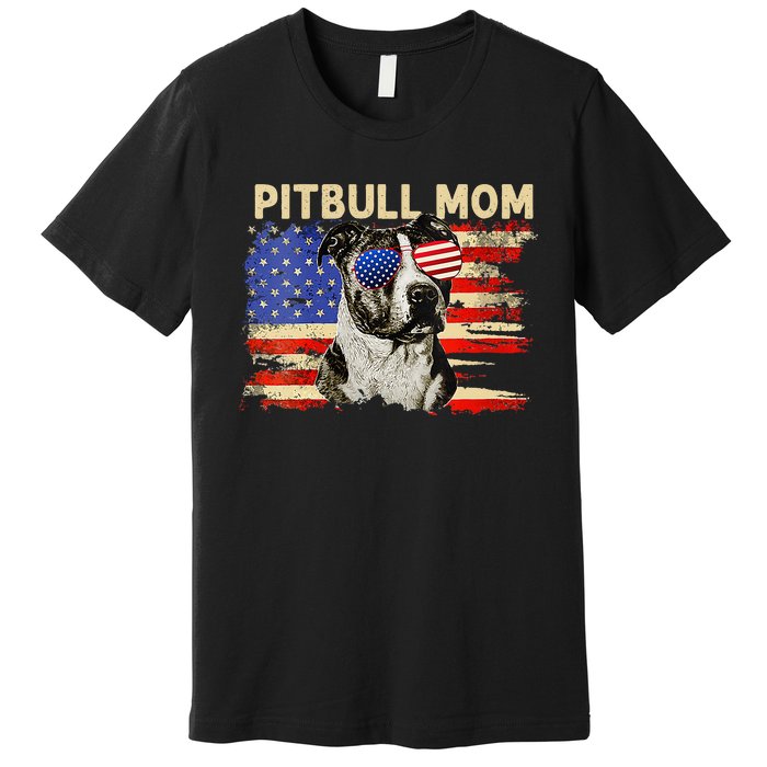 Patriotic Pitbull Mom Gifts 4th Of July American Flag USA Premium T-Shirt