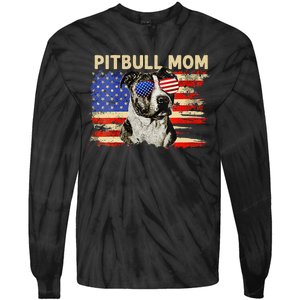 Patriotic Pitbull Mom Gifts 4th Of July American Flag USA Tie-Dye Long Sleeve Shirt