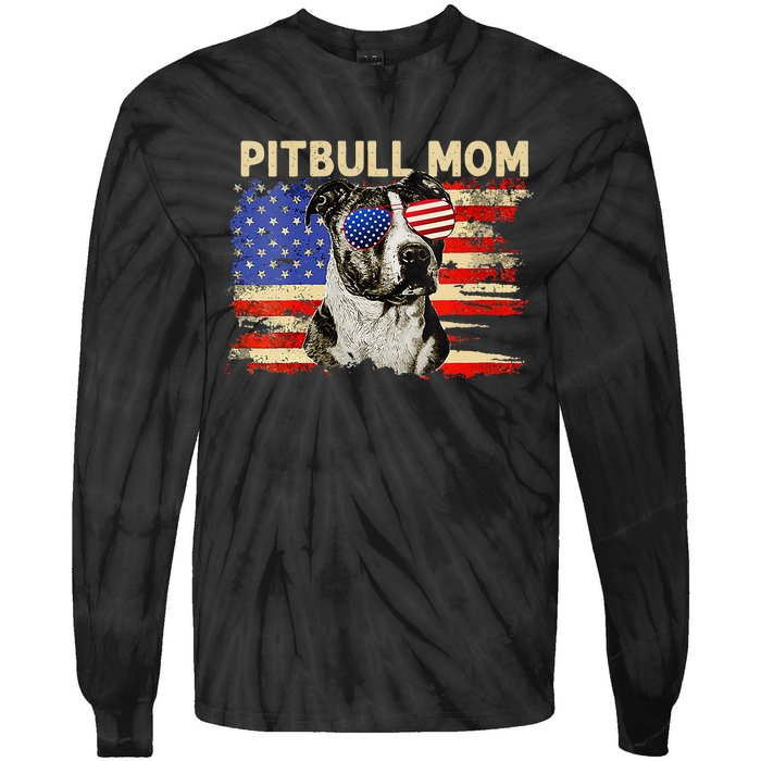 Patriotic Pitbull Mom Gifts 4th Of July American Flag USA Tie-Dye Long Sleeve Shirt