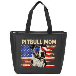 Patriotic Pitbull Mom Gifts 4th Of July American Flag USA Zip Tote Bag