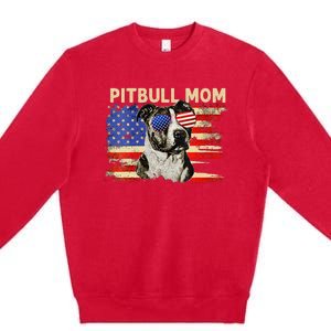 Patriotic Pitbull Mom Gifts 4th Of July American Flag USA Premium Crewneck Sweatshirt