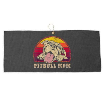 Proud Pitbull Mom Meaningful Gift Pittie Mom Vintage Smiling Pitbull Gift Large Microfiber Waffle Golf Towel