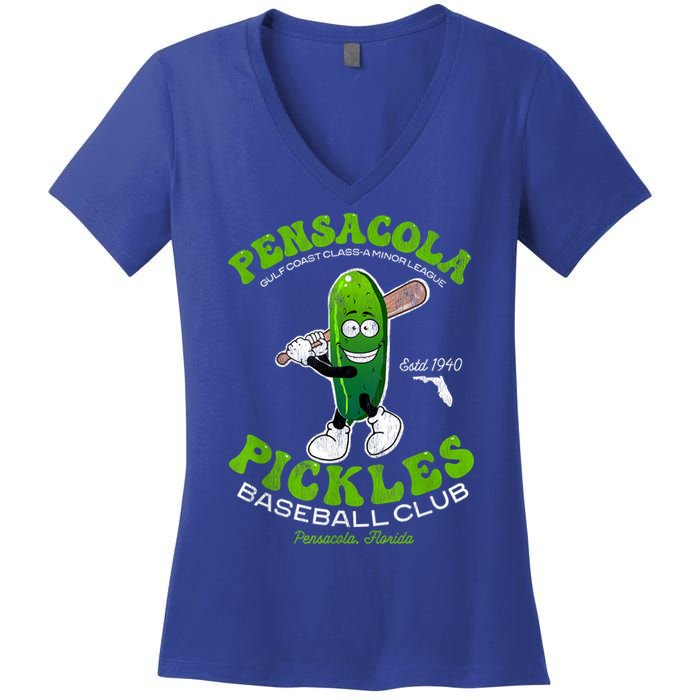 Pensacola Pickles Minor League Retro Baseball Team Women's V-Neck T-Shirt