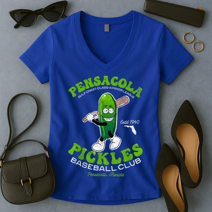 Pensacola Pickles Minor League Retro Baseball Team Women's V-Neck T-Shirt
