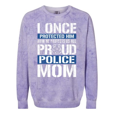 Proud Police Mom Gift Support Police Son Colorblast Crewneck Sweatshirt