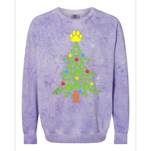 Paw Print Merry Christmas Tree Lights Dog Lover Xmas Colorblast Crewneck Sweatshirt