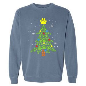 Paw Print Merry Christmas Tree Lights Dog Lover Xmas Garment-Dyed Sweatshirt