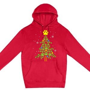 Paw Print Merry Christmas Tree Lights Dog Lover Xmas Premium Pullover Hoodie