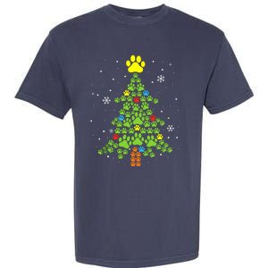 Paw Print Merry Christmas Tree Lights Dog Lover Xmas Garment-Dyed Heavyweight T-Shirt