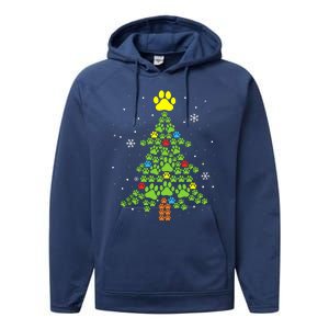 Paw Print Merry Christmas Tree Lights Dog Lover Xmas Performance Fleece Hoodie