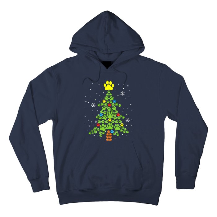 Paw Print Merry Christmas Tree Lights Dog Lover Xmas Hoodie