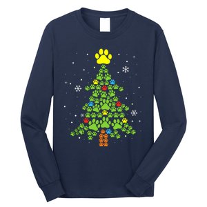 Paw Print Merry Christmas Tree Lights Dog Lover Xmas Long Sleeve Shirt