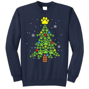 Paw Print Merry Christmas Tree Lights Dog Lover Xmas Sweatshirt