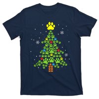 Paw Print Merry Christmas Tree Lights Dog Lover Xmas T-Shirt