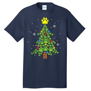 Paw Print Merry Christmas Tree Lights Dog Lover Xmas Tall T-Shirt