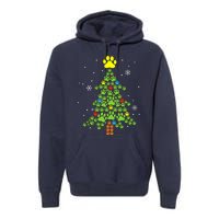 Paw Print Merry Christmas Tree Lights Dog Lover Xmas Premium Hoodie