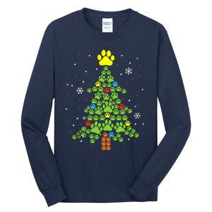 Paw Print Merry Christmas Tree Lights Dog Lover Xmas Tall Long Sleeve T-Shirt