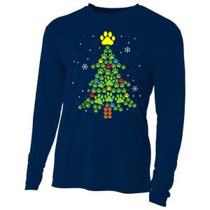 Paw Print Merry Christmas Tree Lights Dog Lover Xmas Cooling Performance Long Sleeve Crew