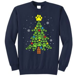 Paw Print Merry Christmas Tree Lights Dog Lover Xmas Tall Sweatshirt