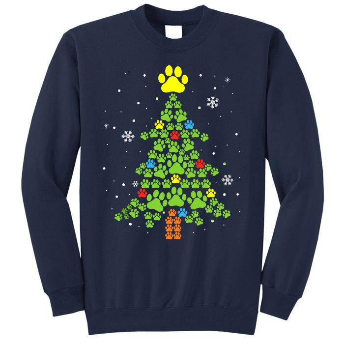 Paw Print Merry Christmas Tree Lights Dog Lover Xmas Tall Sweatshirt