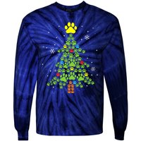 Paw Print Merry Christmas Tree Lights Dog Lover Xmas Tie-Dye Long Sleeve Shirt