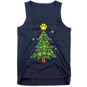 Paw Print Merry Christmas Tree Lights Dog Lover Xmas Tank Top