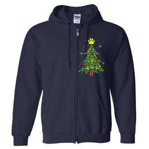 Paw Print Merry Christmas Tree Lights Dog Lover Xmas Full Zip Hoodie