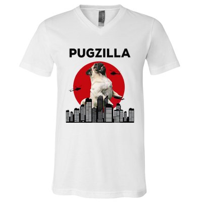 Pugzilla Pug mom Pug dad pug lover pug funny animal lover V-Neck T-Shirt