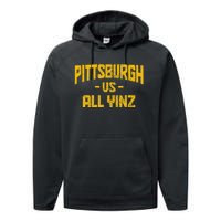 Pittsburgh Pennsylvania Map Yinz Vintage Pride Funny Yinzer Performance Fleece Hoodie