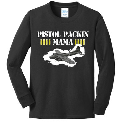Pistol Packin Mama Aircraft Vintage Kids Long Sleeve Shirt