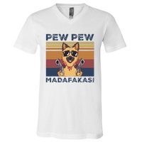 Pew Pew Madafakas Funny German Shepherd Lover Vintage Gift V-Neck T-Shirt