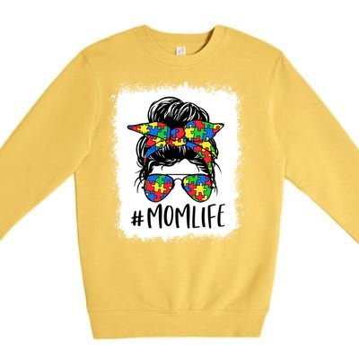 Puzzle Piece Messy Bun Mom Life Autism Mom Autism Awareness Meaningful Gift Premium Crewneck Sweatshirt