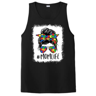 Puzzle Piece Messy Bun Mom Life Autism Mom Autism Awareness Meaningful Gift PosiCharge Competitor Tank