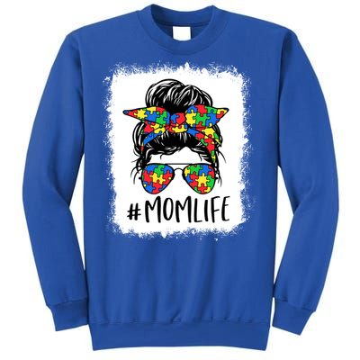 Puzzle Piece Messy Bun Mom Life Autism Mom Autism Awareness Meaningful Gift Sweatshirt